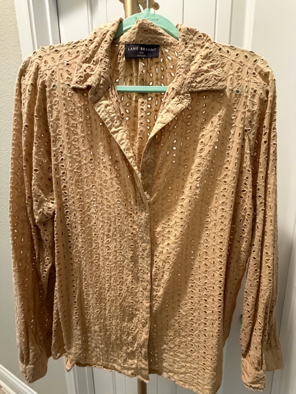 Lane Bryant Caramel Eyelet Button-Up Shirt
